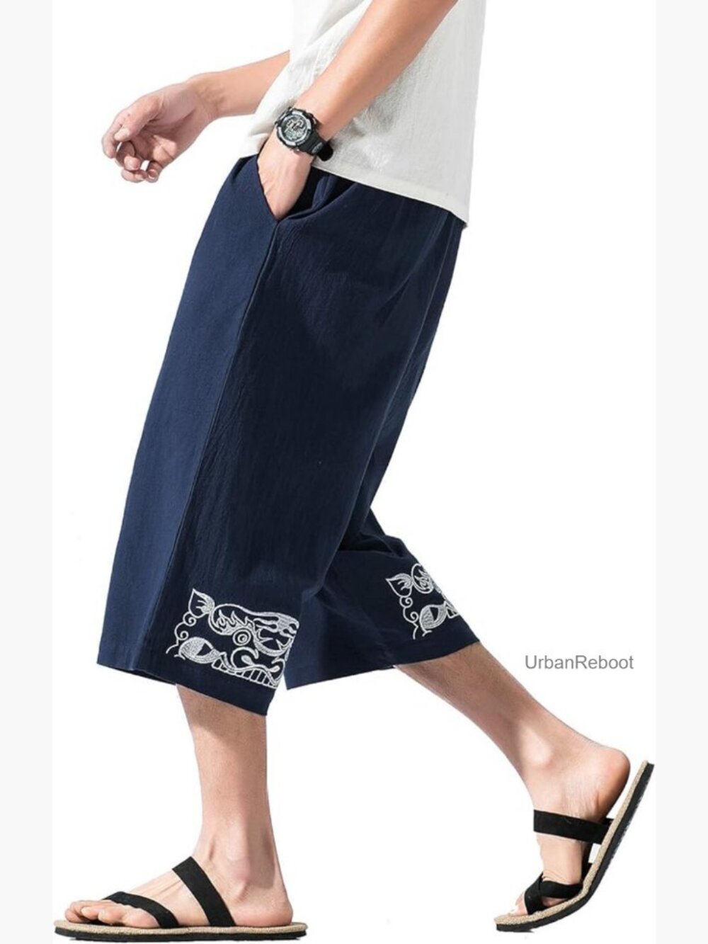 Linen Harem Capri Pants Loose Fit Yoga Beach Shorts Elastic Waist Wide Leg